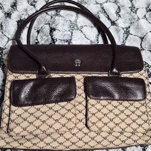 Elegant Vintage Etienne Aiger Brown and Tan Designer Handbag
